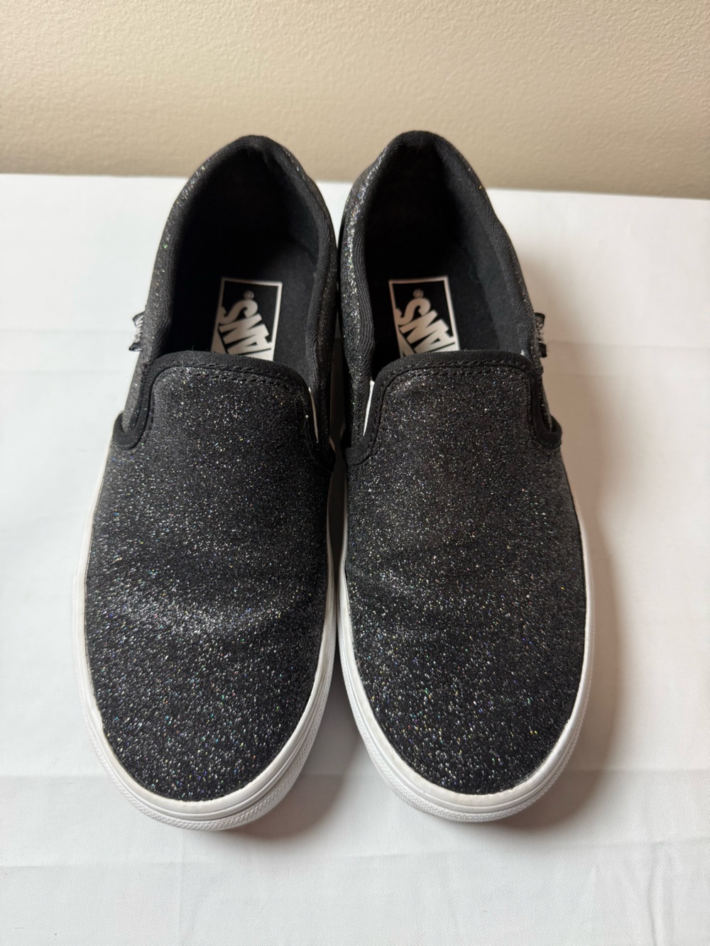 Vans Black Glitter Slip-On Sneakers
